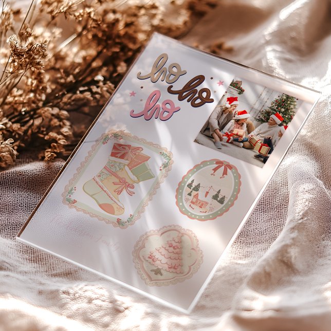 Retro Pink Green Christmas Acrylic Invitations (Creator Uploaded)