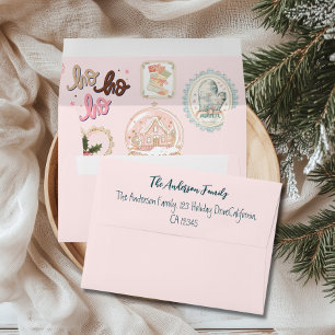 Retro Pink Green Christmas Envelope