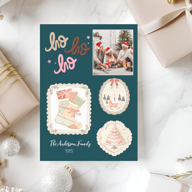 Retro Pink Green Christmas Holiday Card (Creator Uploaded)