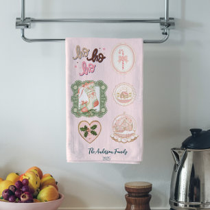 Retro Pink Green Christmas Kitchen Towel