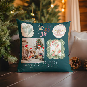 Retro Pink Green Christmas Throw Pillow