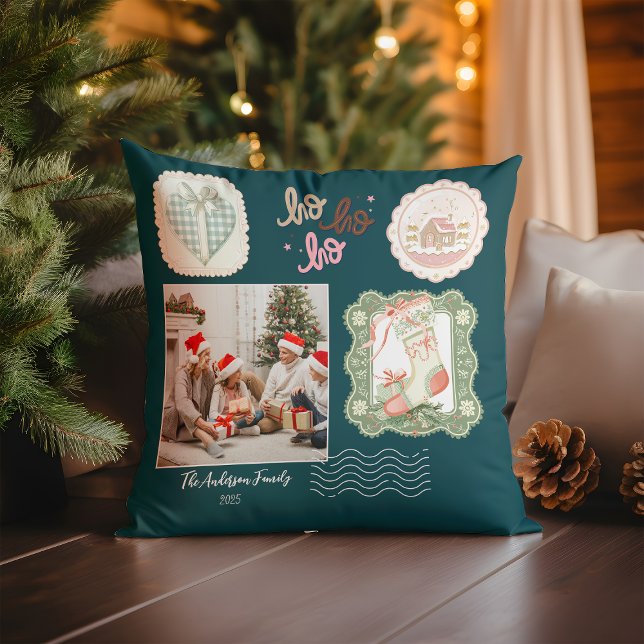 Retro Pink Green Christmas Throw Pillow (Creator Uploaded)