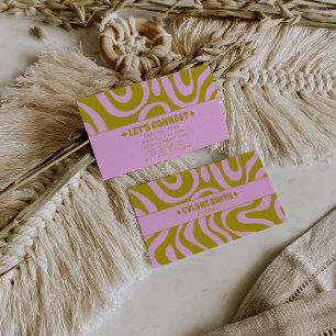 Retro Pink Green Monochrome Boho Groovy Trendy  Business Card