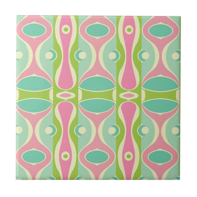 Retro pink green ogee tile (Front)