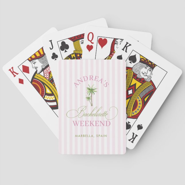 Retro Pink & Green Palm Tree Beach Bachelorette Playing Cards (Back)