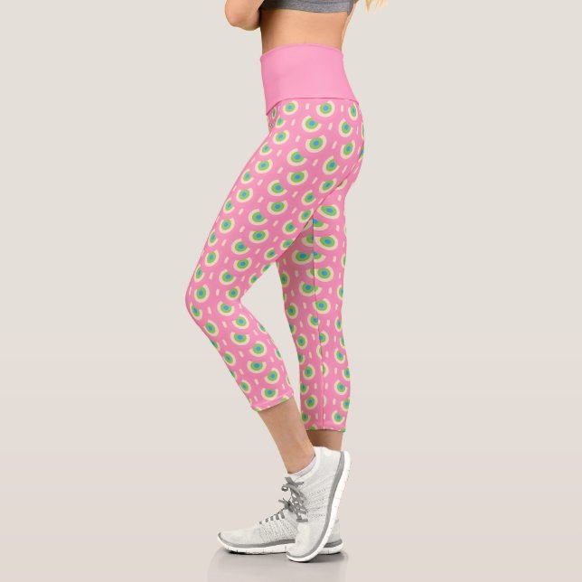 Retro Pink & Green Pattern Capri Leggings (Left)