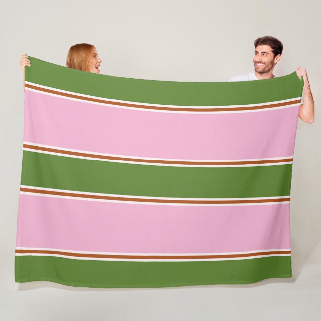 Retro Pink Green Stripe Pattern Fleece Blanket (In Situ)
