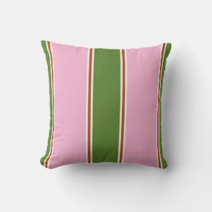Retro Pink Green Stripe Pattern Throw Pillow