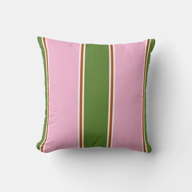Retro Pink Green Stripe Pattern Throw Pillow (Front)