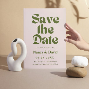 Retro Pink Green Wedding Save The Date