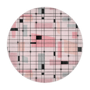 Retro Pink Grid and Starburst Cutting Board