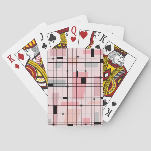 Retro Pink Grid and Starbursts Playing Cards (Back)
