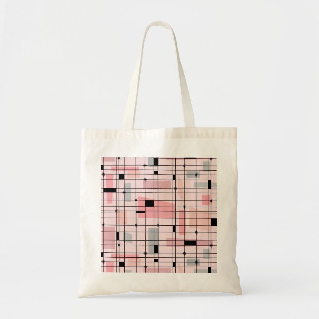 Retro Pink Grid and Starbursts Tote Bag (Front)
