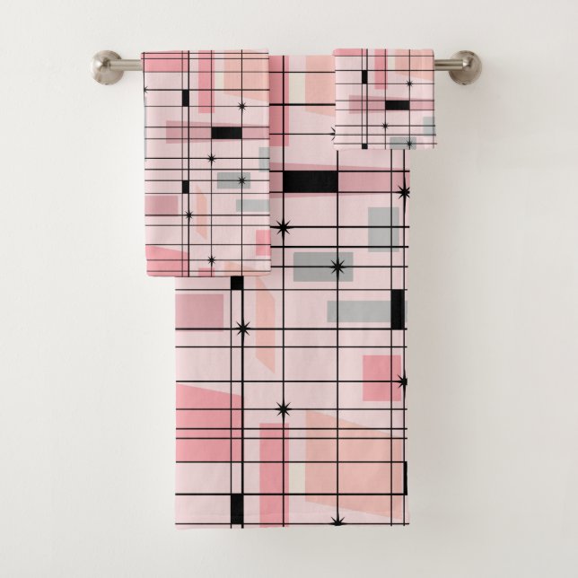 Retro Pink Grid and Starbursts Towel Set (Insitu)