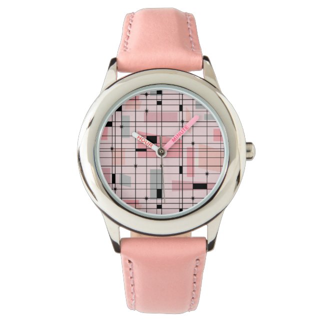 Retro Pink Grid et Starbursts Montre pour enfants (devant)