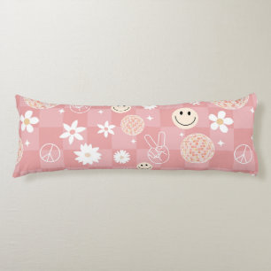 Retro Pink Groovy Chequered Hippie Pattern Body Pillow