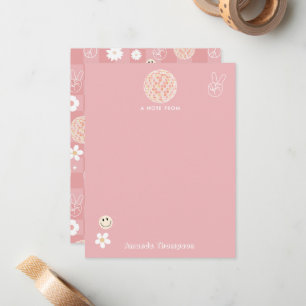 Retro Pink Groovy Chequered Hippie Pattern Card