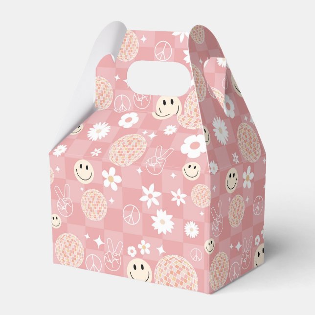 Retro Pink Groovy Chequered Hippie Pattern Favor Box (Front Side)