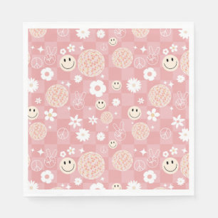 Retro Pink Groovy Chequered Hippie Pattern Napkin