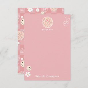 Retro Pink Groovy Chequered Hippie Pattern Thank You Card