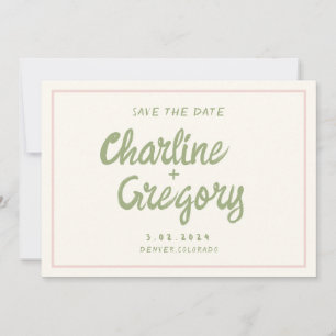 Retro Pink Handwriting Wedding Save the Date Invitation