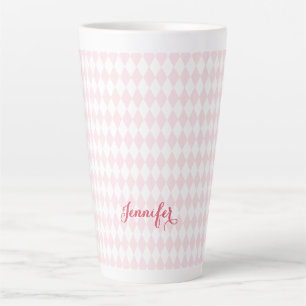 Retro Pink Harlequin Pattern Elegant Monogrammed Latte Mug