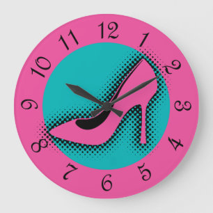 Retro Pink High Heel Large Clock