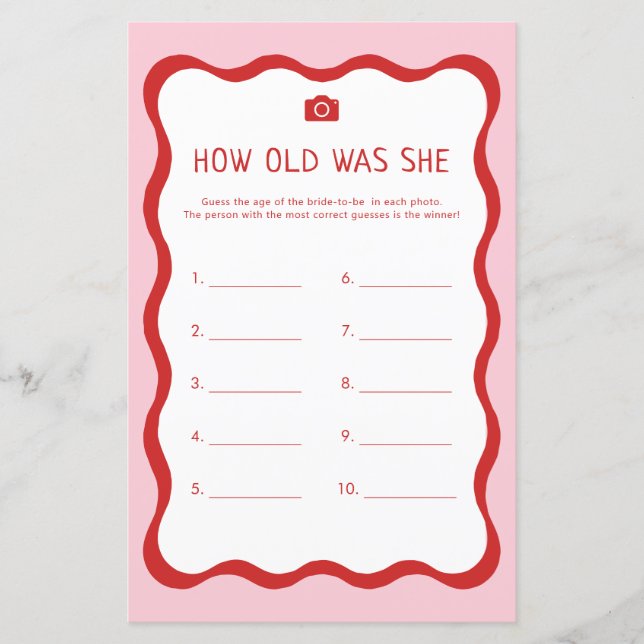 Retro Pink How Old Was She Bride And Groom Game (Front)
