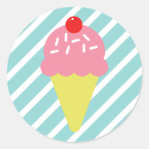 Retro Pink Ice Cream Cone with Blue Stripes