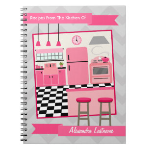 Retro Pink Kitchen & Zig Zag Recipe Notebook