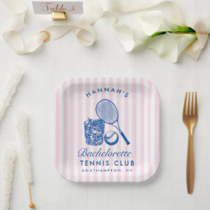 Retro Pink Last Swing Before The Ring Tennis Bach Paper Plate