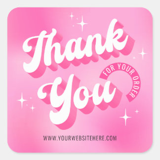 Retro Pink Logo Girly Business Thank You For Order Square Sticker