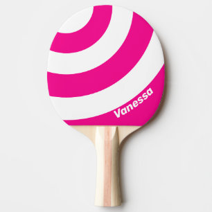 Retro Pink Lollipop Three Circle Stripe with Name Ping Pong Paddle
