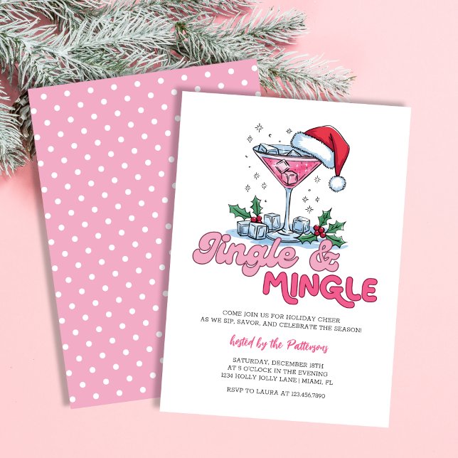 Retro Pink Martini Jingle & Mingle Christmas Party Invitation (Creator Uploaded)