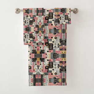 Retro Pink Mid Century Modern Towel Set