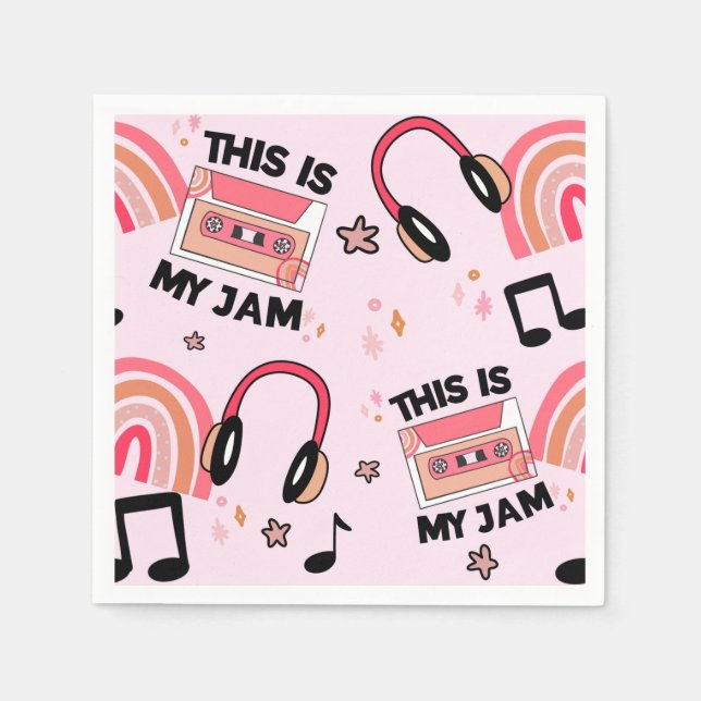 Retro Pink Music Dance Party Pattern Napkin (Front)