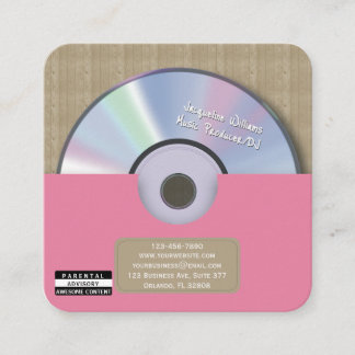 Retro Pink Music Producer CD DJ Square Business Card