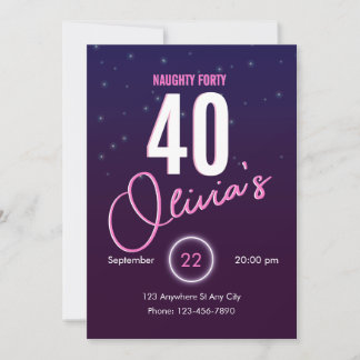 Retro Pink Neon Naugty 40th Birthday Invitation