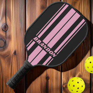 Retro Pink Night Dual Board Stripes with Name Pickleball Paddle