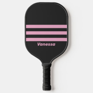 Retro Pink Night Three Across Striping with Name Pickleball Paddle