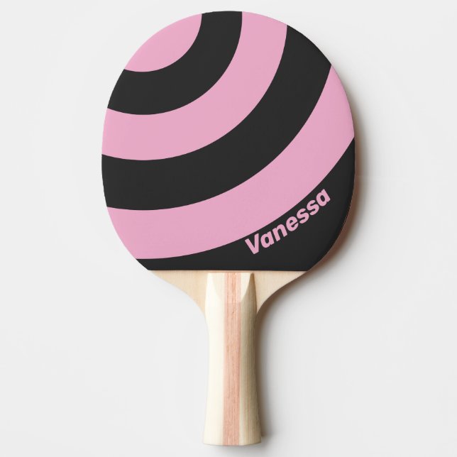 Retro Pink Night Three Circle Stripe with Name Ping Pong Paddle (Front)