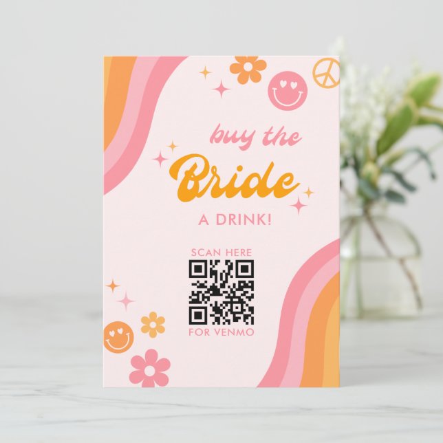 Retro Pink & Orange Buy The Bride a Drink Invitation (Standing Front)