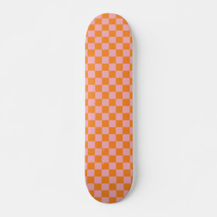 Retro Pink Orange Chequerboard Skateboard