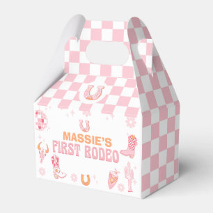 Retro Pink Orange First Rodeo 1st Birthday Favor Box