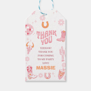 Retro Pink Orange First Rodeo 1st Birthday  Gift Tags