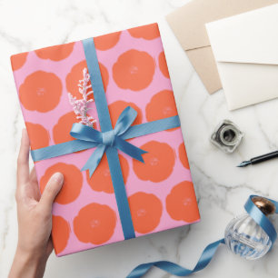 Retro Pink Orange Flower Cute Boho Floral Pattern Wrapping Paper