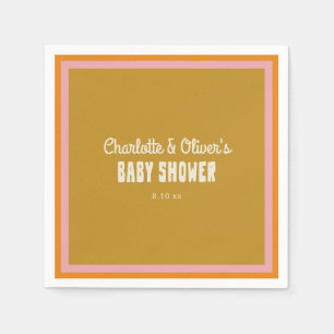 Retro Pink Orange Gold Groovy Baby Shower Custom Napkin