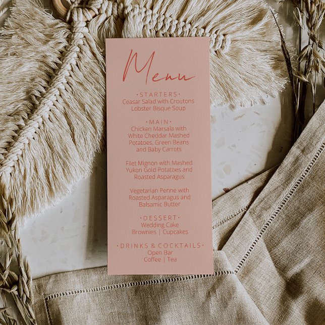 Retro Pink Orange Hand Written Wedding Menu (Creator Uploaded)
