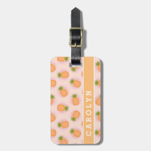 Retro pink orange pineapple patterns monogram luggage tag
