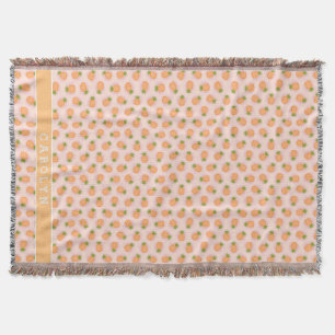 Retro pink orange pineapple patterns monogram throw blanket